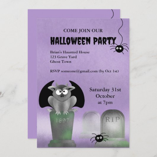 Cute Gargoyle Halloween Party Invitation 招待状 (正面/裏面)