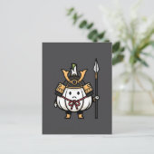 Cute Garlic Samurai Castle Guard Yari Illustration ポストカード (スタンド正面)