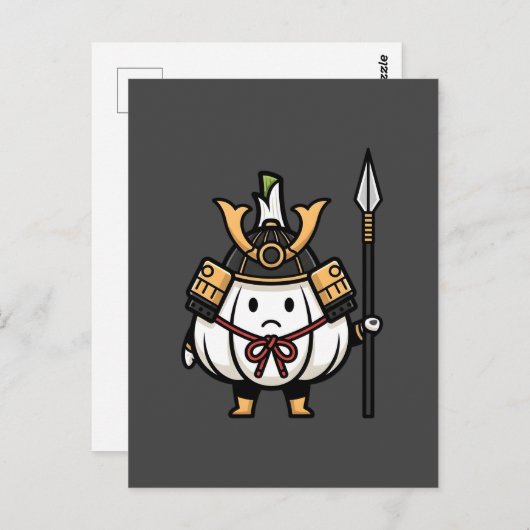 Cute Garlic Samurai Castle Guard Yari Illustration ポストカード (正面/裏面)