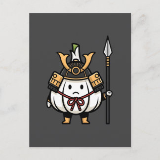 Cute Garlic Samurai Castle Guard Yari Illustration ポストカード