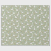 Cute Geese and Footprint Pattern on Sage Green ラッピングペーパー (フラット)