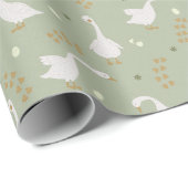 Cute Geese and Footprint Pattern on Sage Green ラッピングペーパー (ロールコーナー)