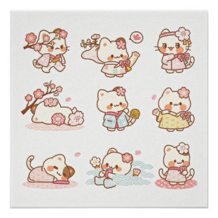 Cute Geisha-style cat ポスター