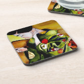 Cute Geisha with green kimono original art コースター (左側)