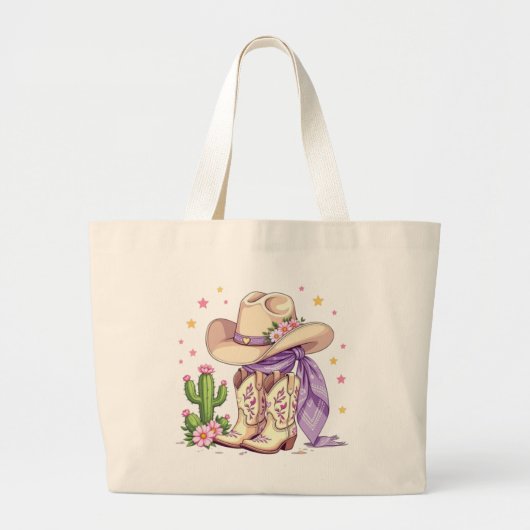 Cute Gen Z Western Boho Cowgirl Fashion Accessory ラージトートバッグ (正面)