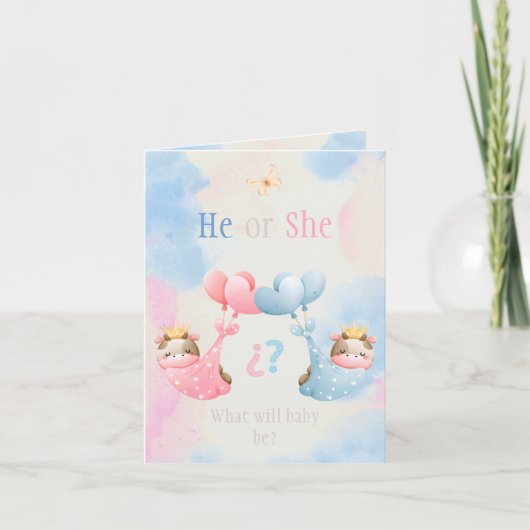 Cute Gender Reveal Invitation Card - Blue & Pink  招待状 (正面)