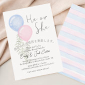 Cute Gender Reveal Pink Blue Botanical Balloon 招待状