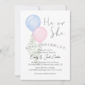 Cute Gender Reveal Pink Blue Botanical Balloon 招待状 (正面)