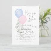 Cute Gender Reveal Pink Blue Botanical Balloon 招待状 (スタンド正面)