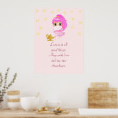 Cute Genie Cartoon & Abundance Quote on Rose Gold ポスター (キッチン)