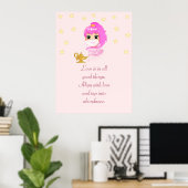 Cute Genie Cartoon & Abundance Quote on Rose Gold ポスター (ホームオフィス)