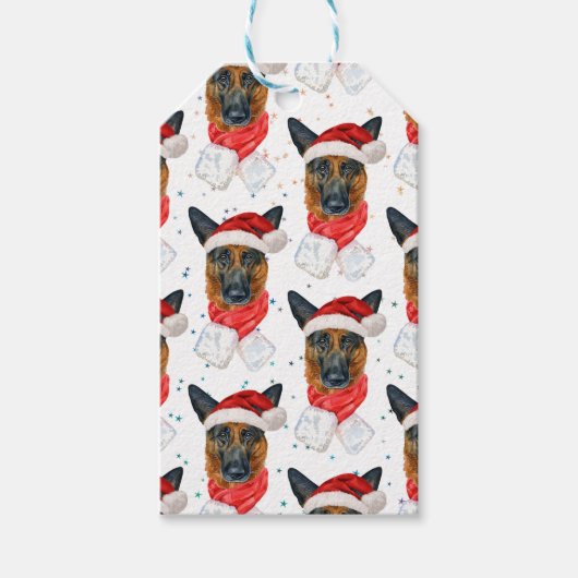 Cute German Shepherd Dog Christmas Pattern ギフトタグ (正面)