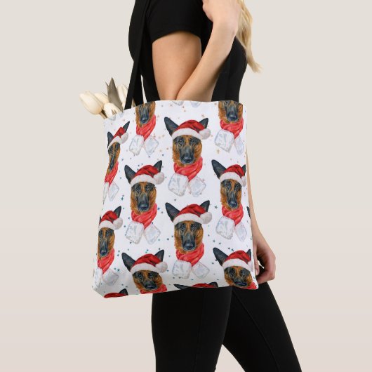 Cute German Shepherd Dog Christmas Pattern トートバッグ (クローズアップ)