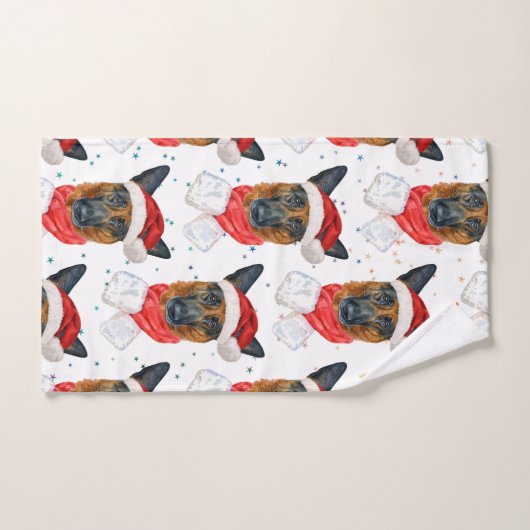 Cute German Shepherd Dog Christmas Pattern ハンドタオル (ハンドタオル)