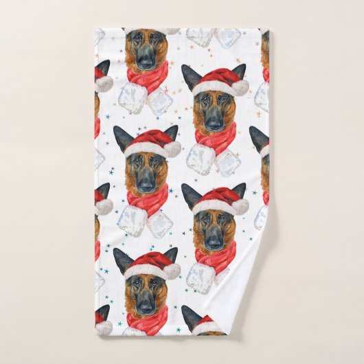 Cute German Shepherd Dog Christmas Pattern ハンドタオル (ハンドタオル)