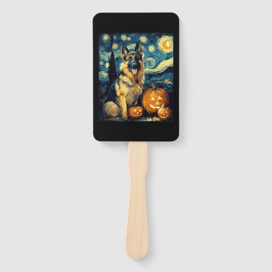 Cute German Shepherd Dog Halloween Jack O Lantern ハンドファン (正面)