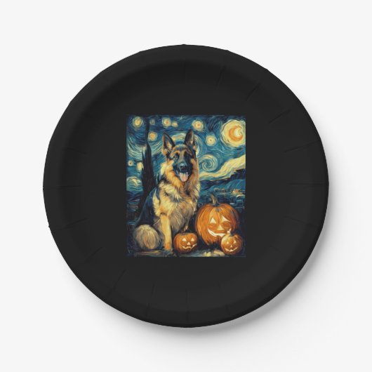 Cute German Shepherd Dog Halloween Jack O Lantern ペーパープレート (正面)