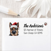 Cute German Shepherd Dog with Santa Hat ラベル (インサイチュ)