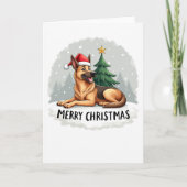 Cute German Shepherd in Santa Hat Christmas Card カード (正面)