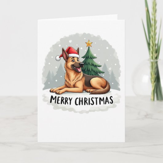 Cute German Shepherd in Santa Hat Christmas Card カード (正面)