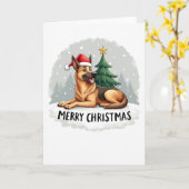 Cute German Shepherd in Santa Hat Christmas Card カード (黄色い花)