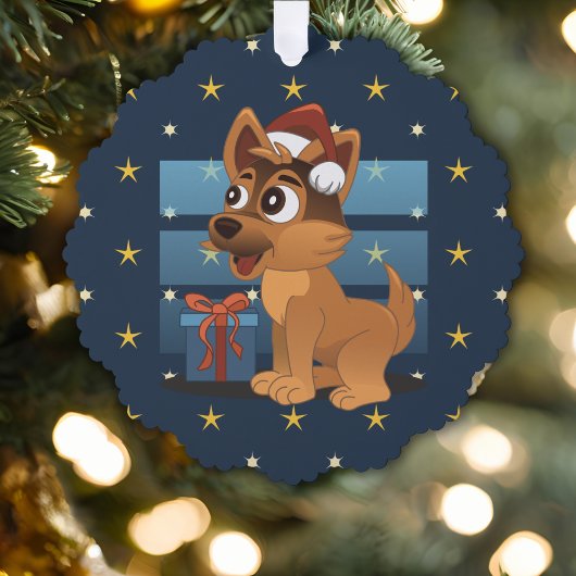 Cute German Shepherd puppy Cartoon Starry night オーナメントカード