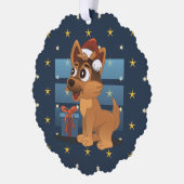Cute German Shepherd puppy Cartoon Starry night オーナメントカード (左)