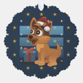Cute German Shepherd puppy Cartoon Starry night オーナメントカード (正面)