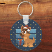 Cute German Shepherd puppy Cartoon Starry night キーホルダー (正面)