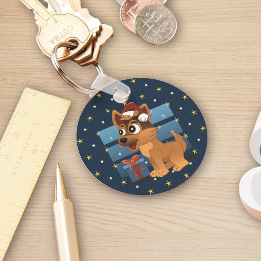 Cute German Shepherd puppy Cartoon Starry night キーホルダー