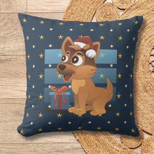 Cute German Shepherd puppy Cartoon Starry night クッション