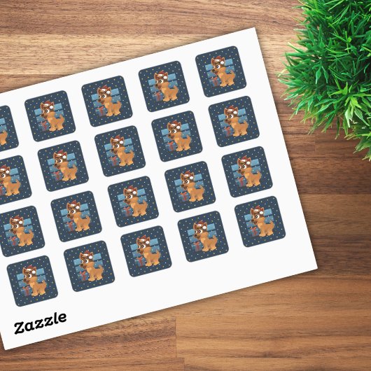 Cute German Shepherd puppy Cartoon Starry night スクエアシール