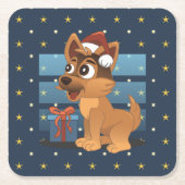 Cute German Shepherd puppy Cartoon Starry night スクエアペーパーコースター (正面)