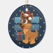Cute German Shepherd puppy Cartoon Starry night セラミックオーナメント (左)