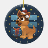 Cute German Shepherd puppy Cartoon Starry night セラミックオーナメント (裏面)