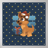 Cute German Shepherd puppy Cartoon Starry night ポスター (正面)