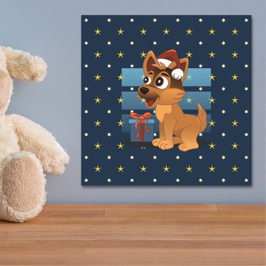 Cute German Shepherd puppy Cartoon Starry night ポスター