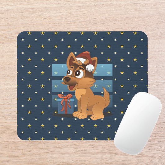 Cute German Shepherd puppy Cartoon Starry night マウスパッド