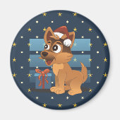 Cute German Shepherd puppy Cartoon Starry night マグネット (正面)