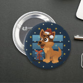 Cute German Shepherd puppy Cartoon Starry night 缶バッジ