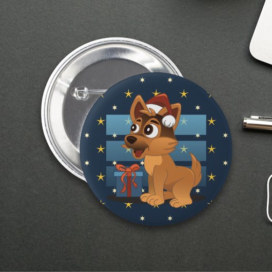 Cute German Shepherd puppy Cartoon Starry night 缶バッジ