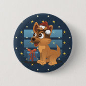 Cute German Shepherd puppy Cartoon Starry night 缶バッジ (正面)