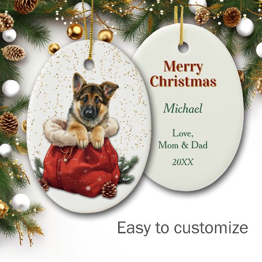 Cute German Shepherd Puppy Christmas Gift Bag セラミックオーナメント