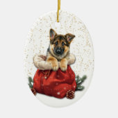 Cute German Shepherd Puppy Christmas Gift Bag セラミックオーナメント (正面)