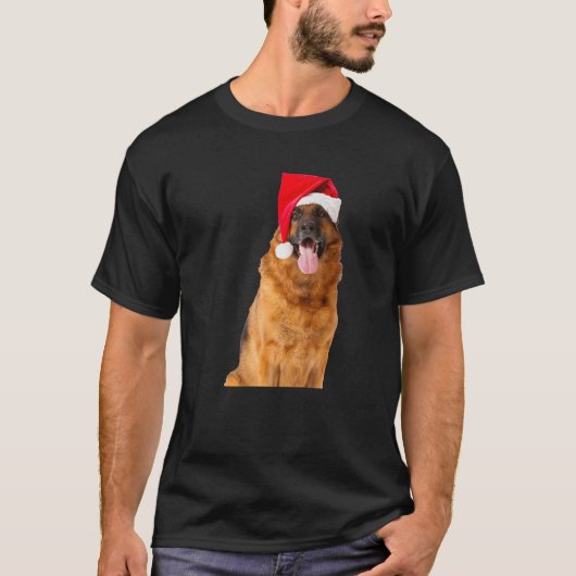 Cute German Shepherd Santa Hat Image Funny Christm Tシャツ (正面)