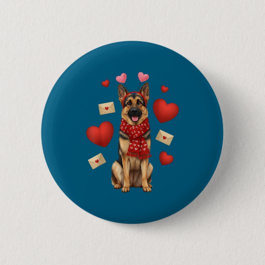 Cute German Shepherd Valentine’s Day Dog Mom - Ger 缶バッジ (正面)