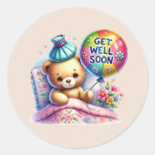 Cute get well soon bear  ラウンドシール (正面)