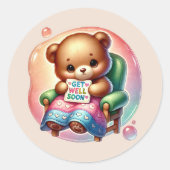 Cute get well soon bear ラウンドシール (正面)