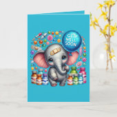 Cute get well soon elephant add message  カード (黄色い花)