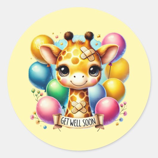 Cute get well soon giraffe  ラウンドシール (正面)